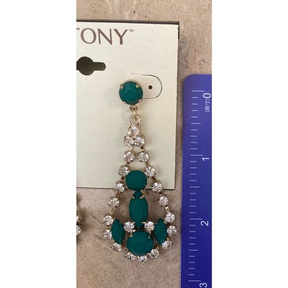 Stony Earrings Teal and Gold with Rhinestones - Picture 5 of 5